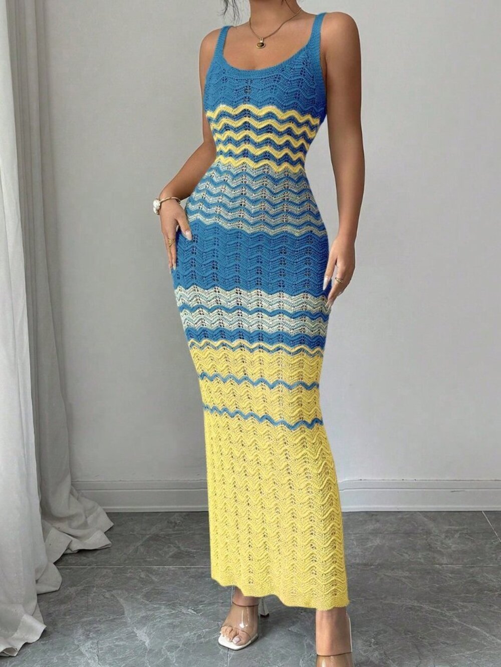 Multicolor Elegant Women's Stripe Design Knit Dress - Picture 5 of 6
